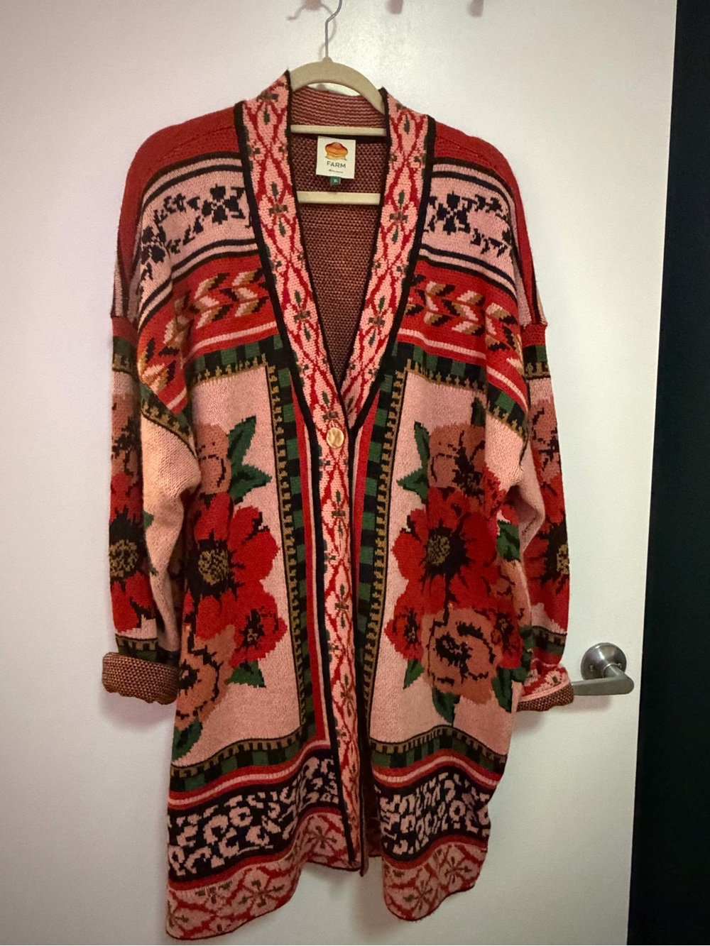 Pink Floral Knit Cardigan/Jacket from FarmRio w/ Gold Buttons